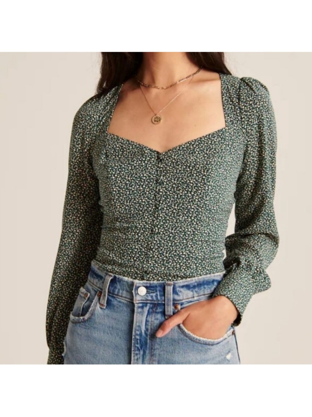 NWT Abercrombie & Fitch Green Floral Long Sleeve Blouse (S)